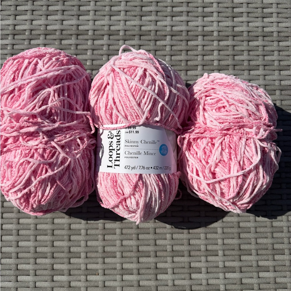 Loops & Threads skinny chenille yarn in the color pink stripe Yarn Bundle